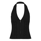 A halter-neck deep-collared vest rep