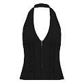 A halter-neck deep-collared vest rep